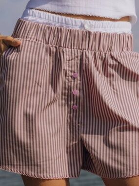 Striped Pink Elastic-Waist Women's Shorts